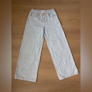 Light Blue Pinstripe Wide Leg Jeans